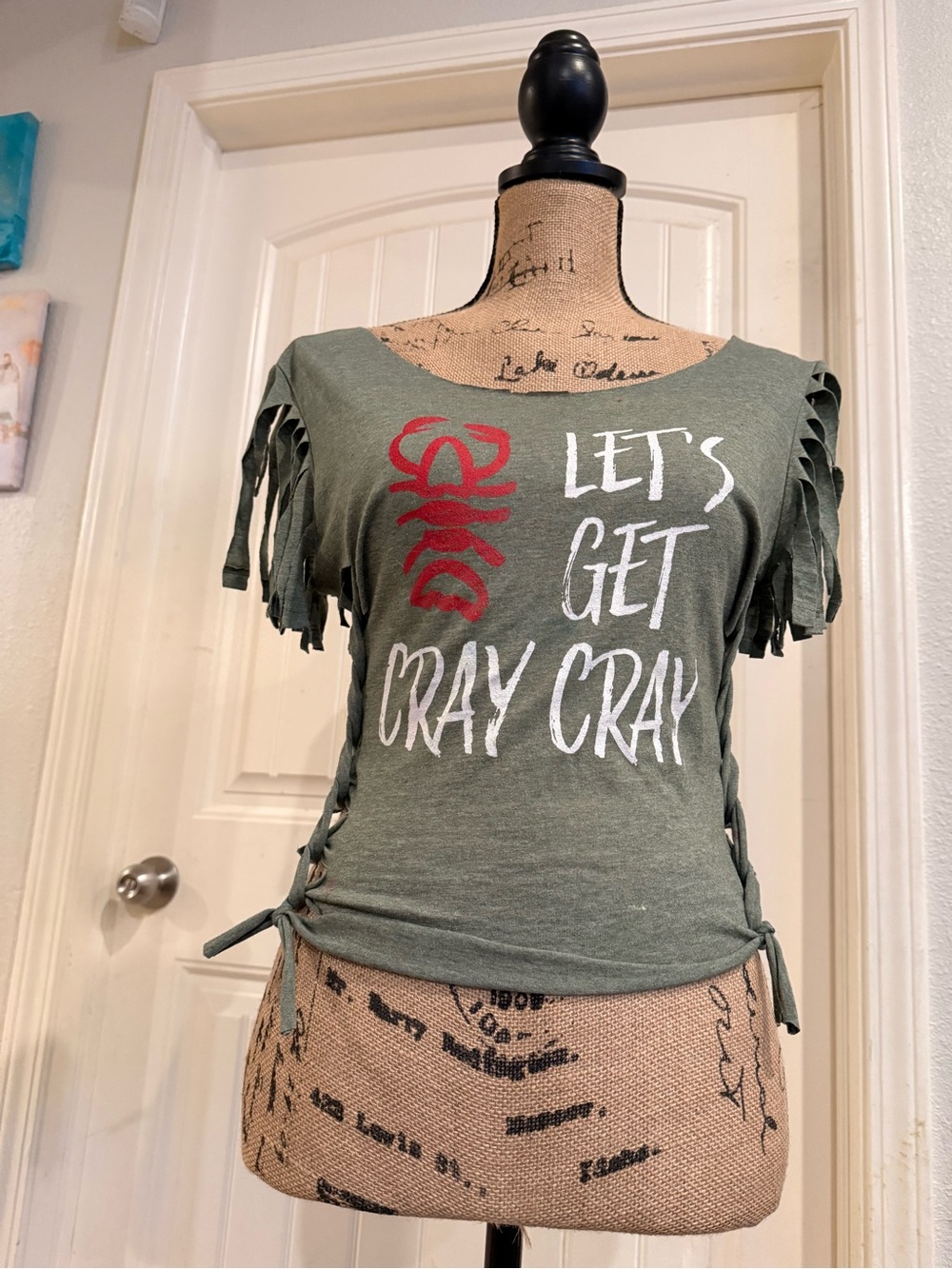 Olive Graphic Fringe Side-Tie Tee - LET'S GET CRAY CRAY